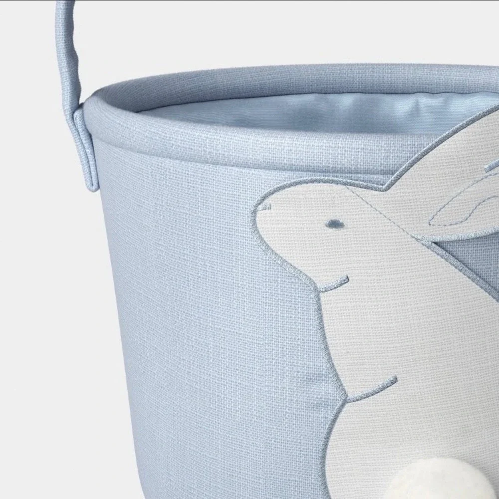 Threshold Blue Embroidered Bunny Easter‎ Basket Storage Tote with Pom Tail NEW